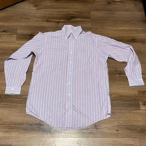 Brooks Brothers Blue and Salmon Striped Button Up Long Sleeve Shirt